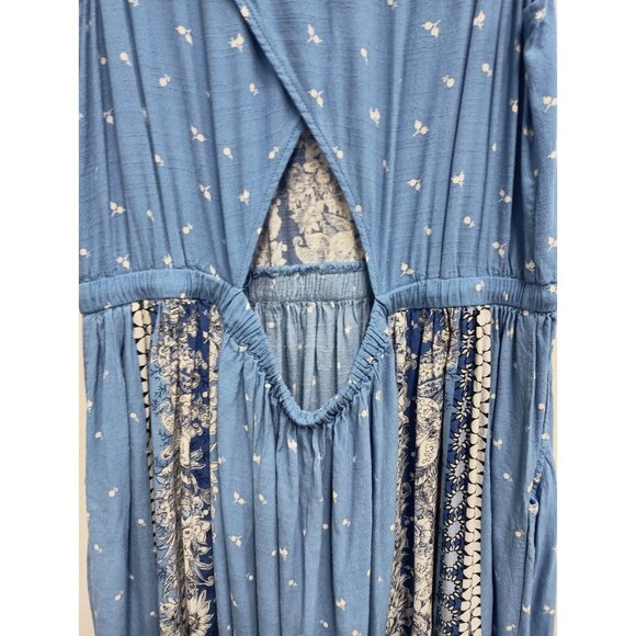 LOFT Womens BOHO Maxi Dress XL Blue Floral Sleeveless Cutout Back Beach Vacation - Picture 9 of 11